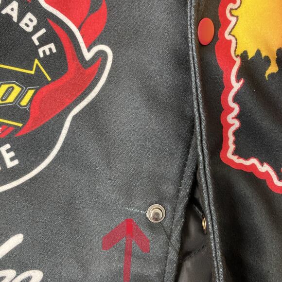Dodge x Reason Men Varsity Bomber Jacket Limited Edition M Black Demon Flame NEW - Picture 7 of 13